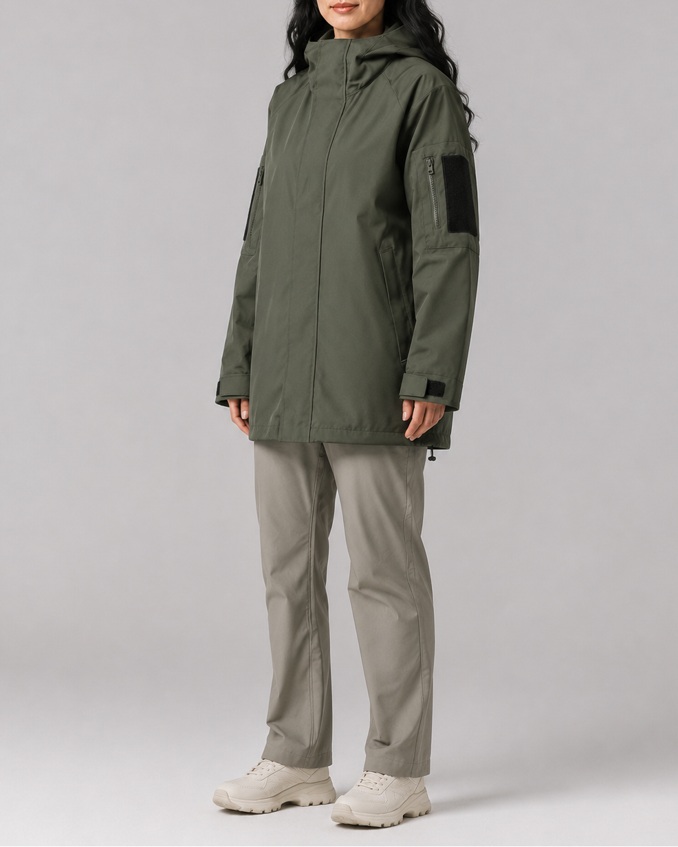 Women's Hooded Longline Rain Coat with Zip Front