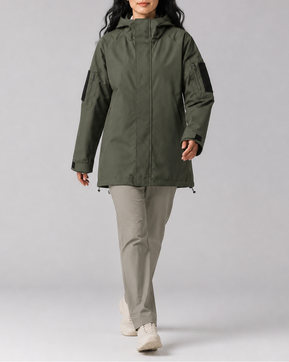 Women's Hooded Longline Rain Coat with Zip Front