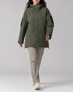 Women's Hooded Longline Rain Coat with Zip Front