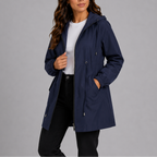 Women's Hooded Rain Coat with Zip Front and Drawstring Waist