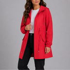 Women's Hooded Rain Coat with Zip Front and Drawstring Waist