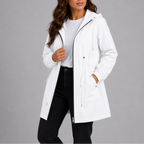Women's Hooded Rain Coat with Zip Front and Drawstring Waist