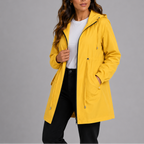 Women's Hooded Rain Coat with Zip Front and Drawstring Waist