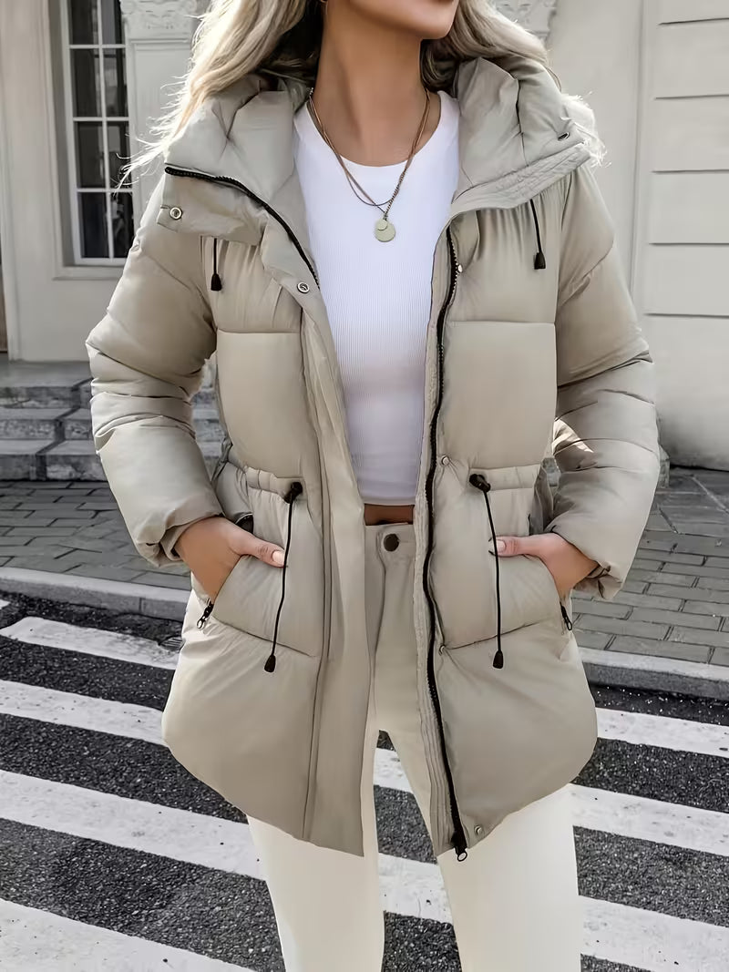 Women's Hooded Utility Jacket with Drawstring Waist and Cargo Pockets