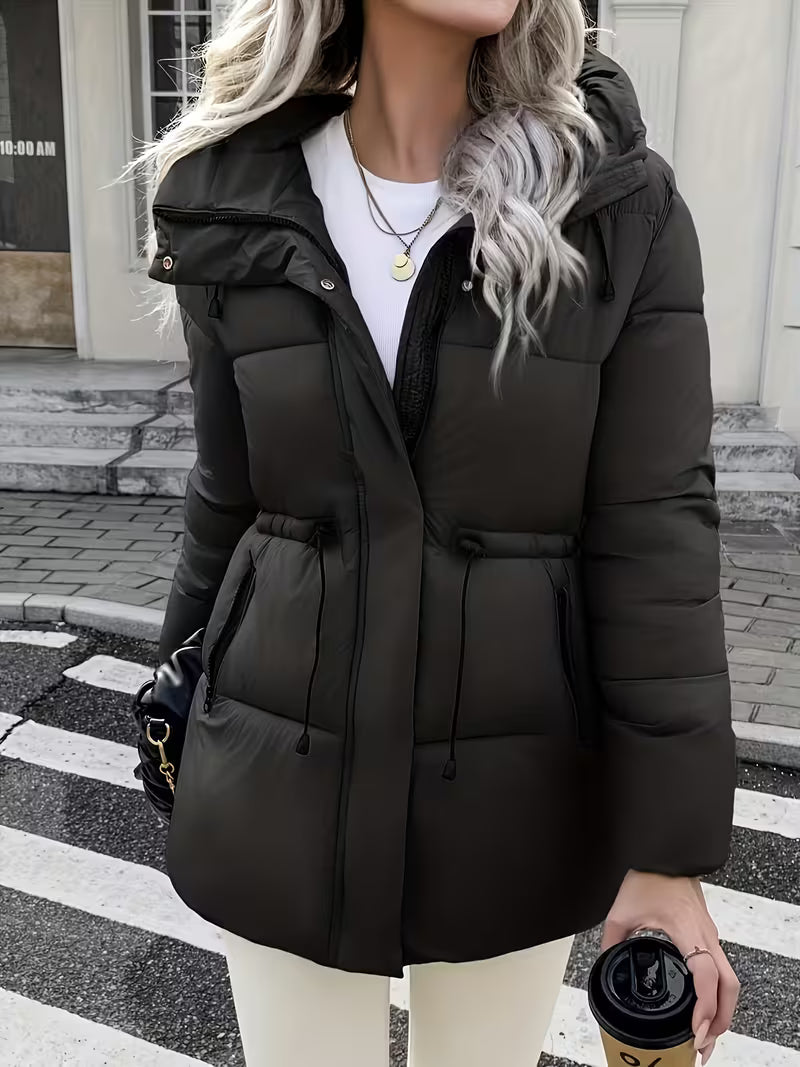 Women's Hooded Utility Jacket with Drawstring Waist and Cargo Pockets
