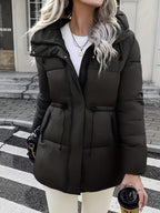 Women's Hooded Utility Jacket with Drawstring Waist and Cargo Pockets
