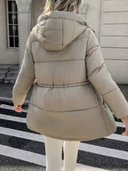 Women's Hooded Utility Jacket with Drawstring Waist and Cargo Pockets