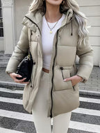Women's Hooded Utility Jacket with Drawstring Waist and Cargo Pockets