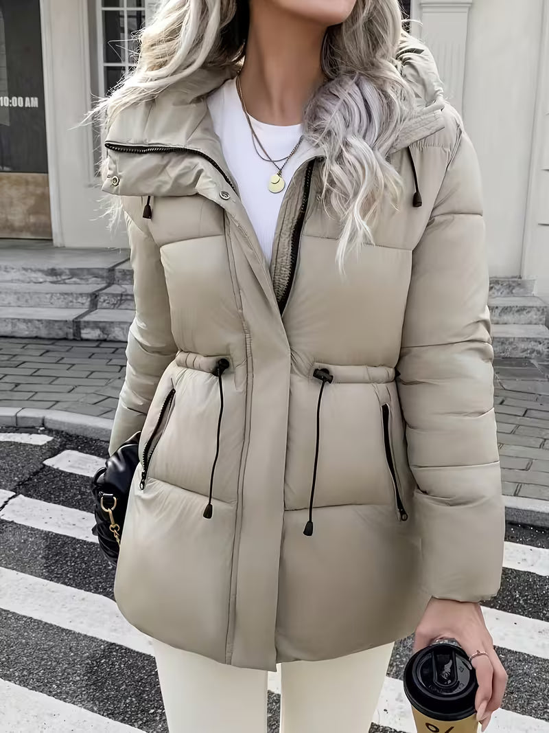 Women's Hooded Utility Jacket with Drawstring Waist and Cargo Pockets