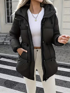 Women's Hooded Utility Jacket with Drawstring Waist and Cargo Pockets