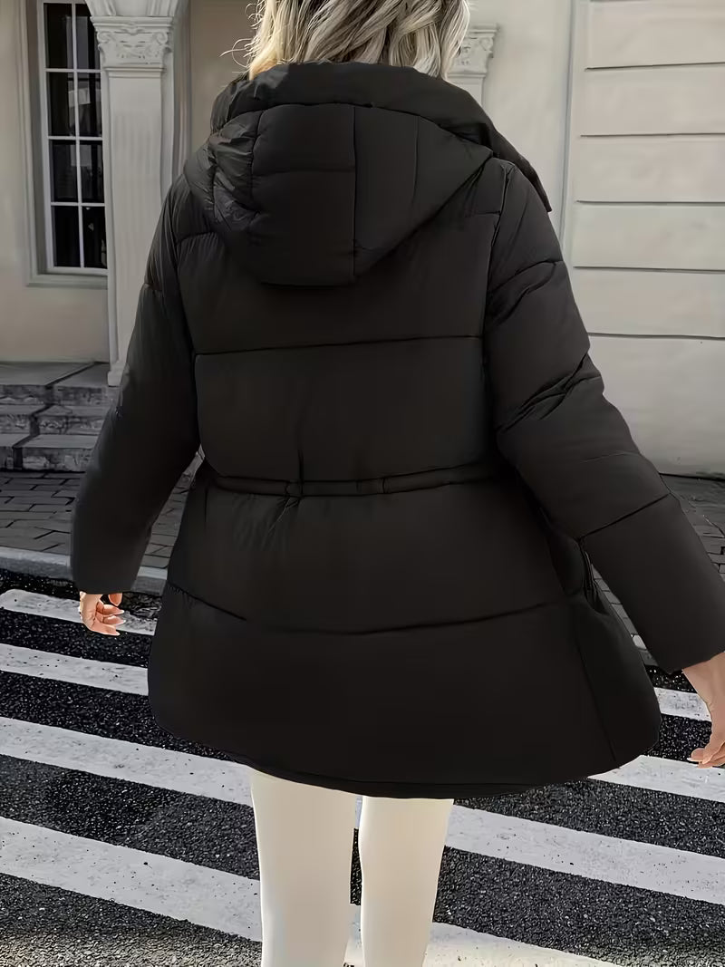 Women's Hooded Utility Jacket with Drawstring Waist and Cargo Pockets
