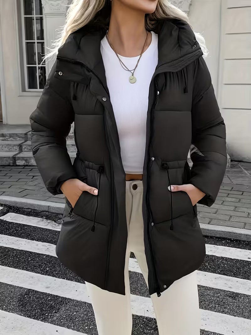 Women's Hooded Utility Jacket with Drawstring Waist and Cargo Pockets