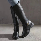 Women's Faux Leather Knee High Riding Boots with Buckle