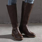 Women's Faux Leather Knee High Riding Boots with Buckle