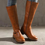 Women's Faux Leather Knee High Riding Boots with Buckle