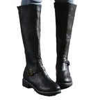 Women's Faux Leather Knee High Riding Boots with Buckle