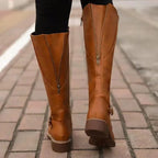 Women's Faux Leather Knee High Riding Boots with Buckle