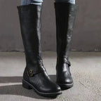 Women's Faux Leather Knee High Riding Boots with Buckle