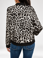 Women's Leopard Print Bomber Jacket with Zip Front and Ribbed Trims in Black – photo 2