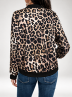 Women's Leopard Print Bomber Jacket with Zip Front and Ribbed Trims in Khaki – photo 2