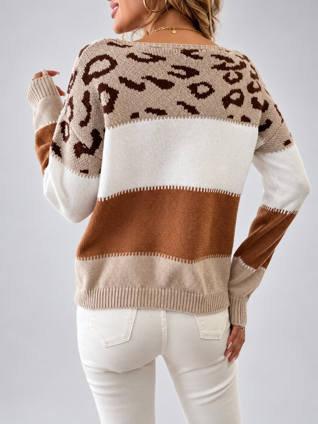 Women's Leopard Print Colour Block Jumper in Mixed Colours — back