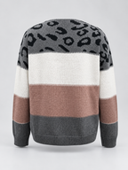 Women's Leopard Print Colour Block Jumper in Pink — back