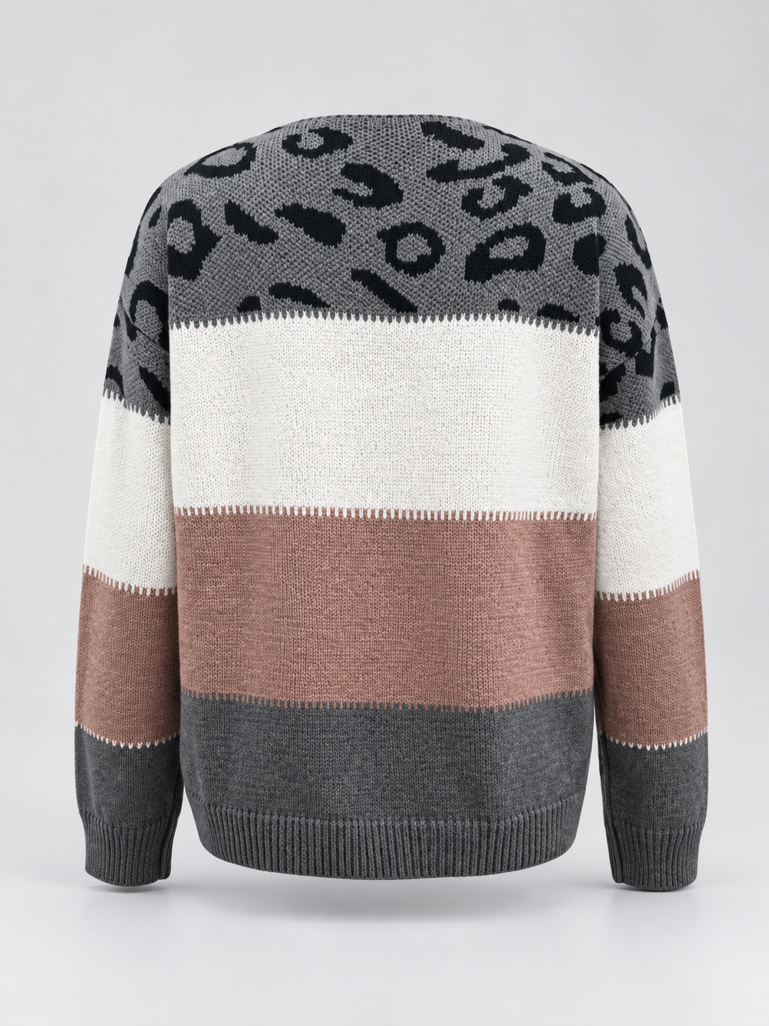 Women's Leopard Print Colour Block Jumper in Pink — back