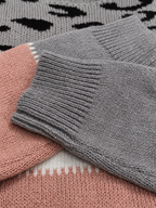 Women's Leopard Print Colour Block Jumper in Pink — knit detail