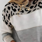 Women's Leopard Print Colourblock Knit Jumper with Round Neck