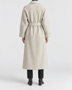 Women's Long Belted Coat with Raglan Sleeves and Side Pockets in Off White – Back View