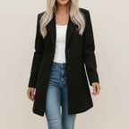 Women's Long Blazer with Lapel Collar and Front Pockets