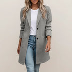 Women's Long Blazer with Lapel Collar and Front Pockets