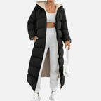 Women's Long Hooded Puffer Coat with Sherpa Lining and Zip Front