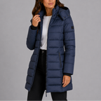 Women's Long Hooded Puffer Jacket with Zip Front and Pockets
