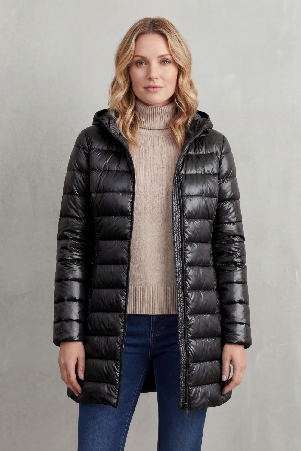 Women's Slim Hooded Puffer Jacket with Elasticated Cuffs