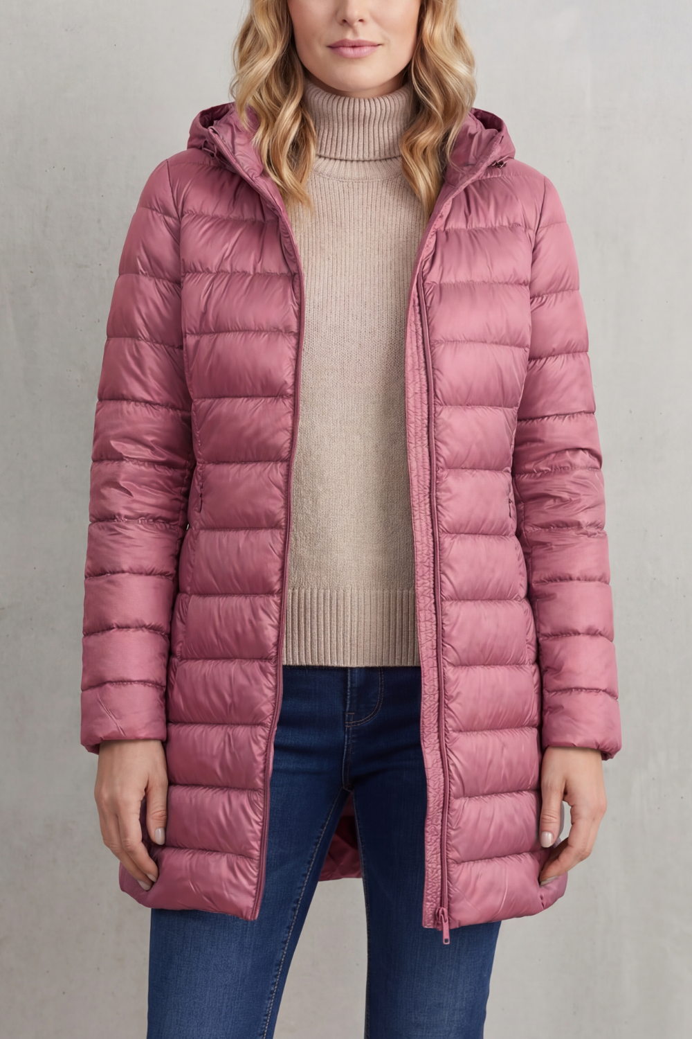 Women's Slim Hooded Puffer Jacket with Elasticated Cuffs