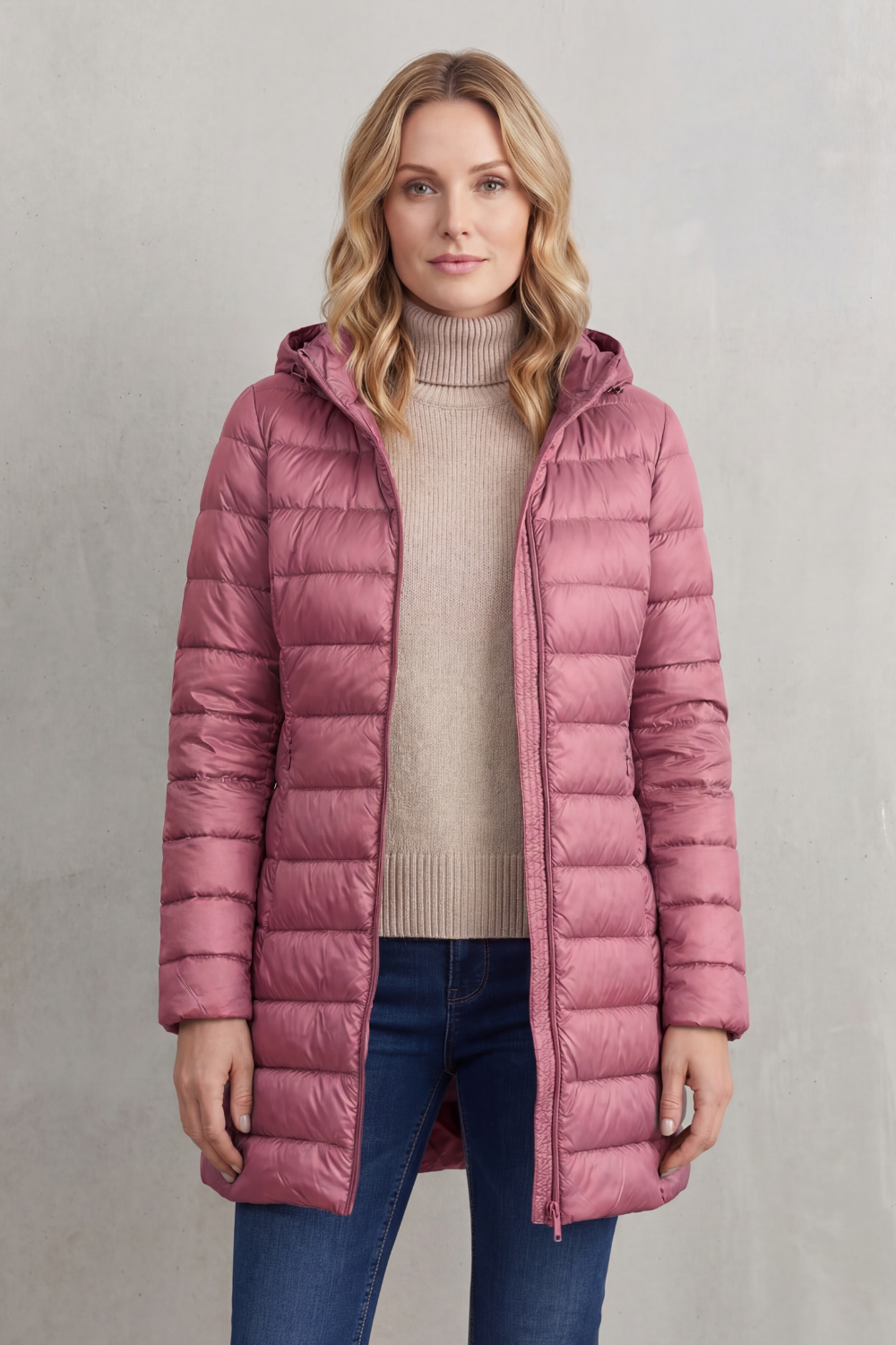 Women's Slim Hooded Puffer Jacket with Elasticated Cuffs