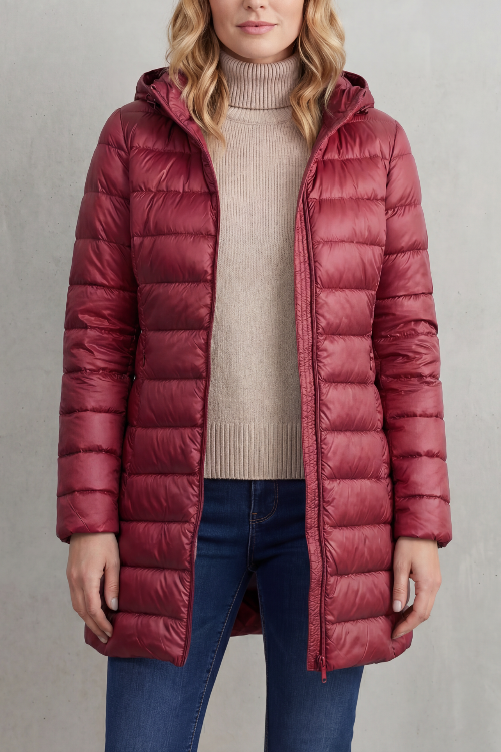 Women's Slim Hooded Puffer Jacket with Elasticated Cuffs