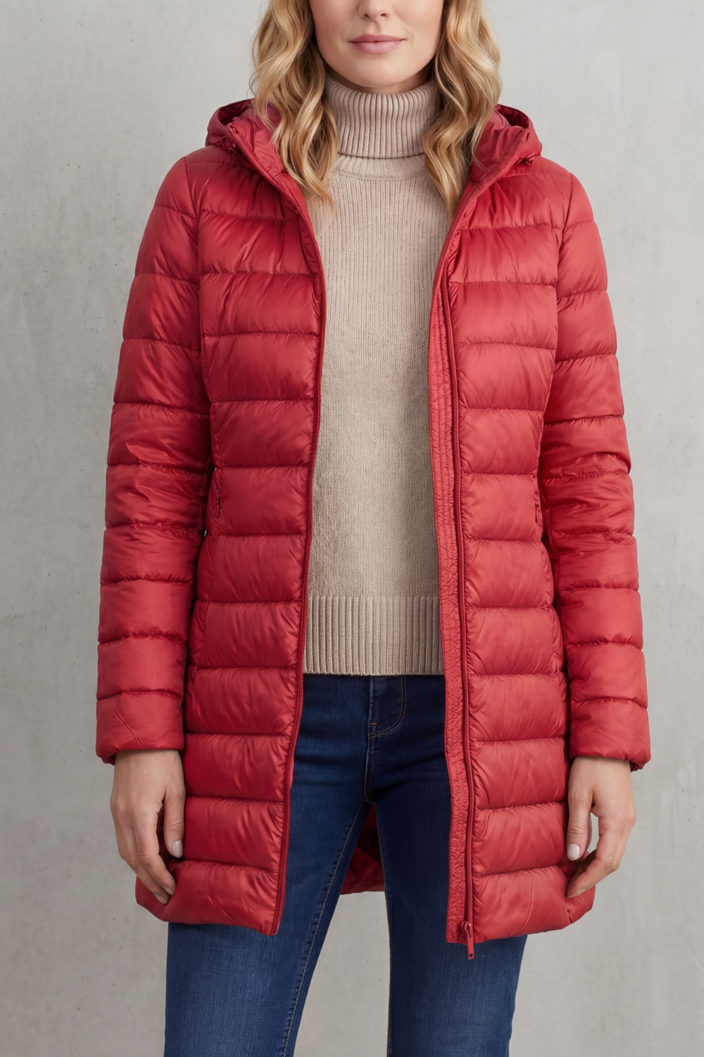 Women's Slim Hooded Puffer Jacket with Elasticated Cuffs