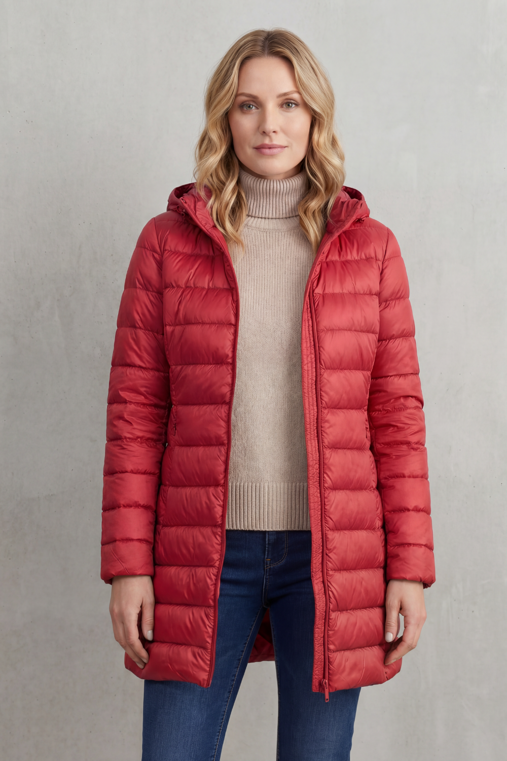 Women's Slim Hooded Puffer Jacket with Elasticated Cuffs