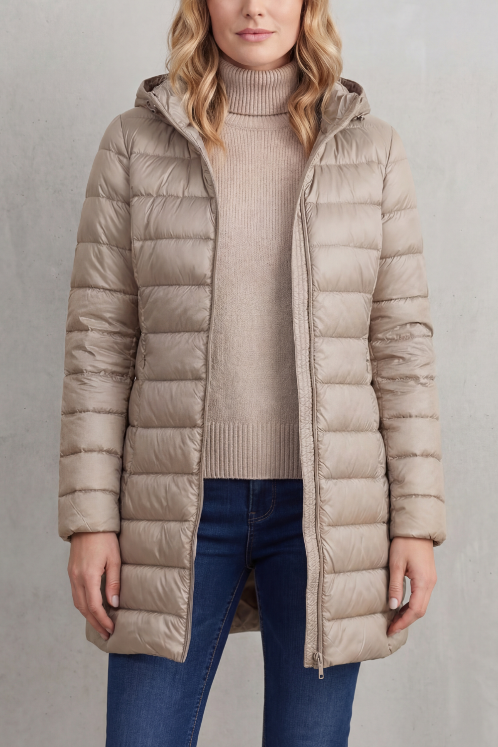 Women's Slim Hooded Puffer Jacket with Elasticated Cuffs