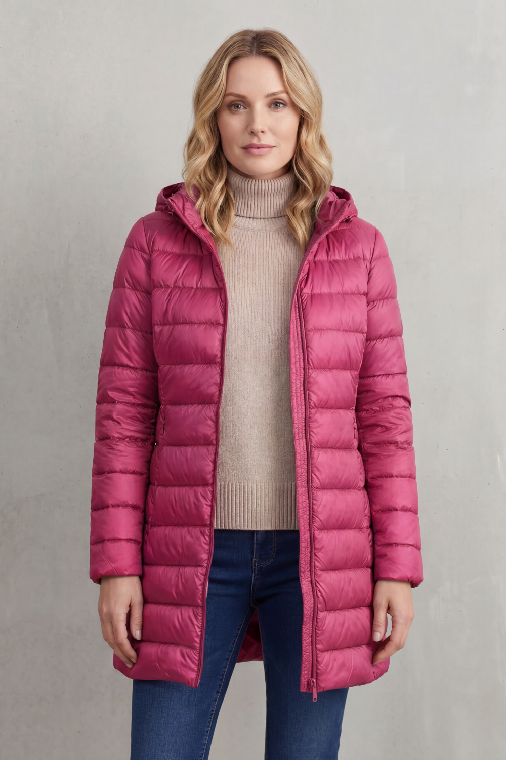 Women's Slim Hooded Puffer Jacket with Elasticated Cuffs