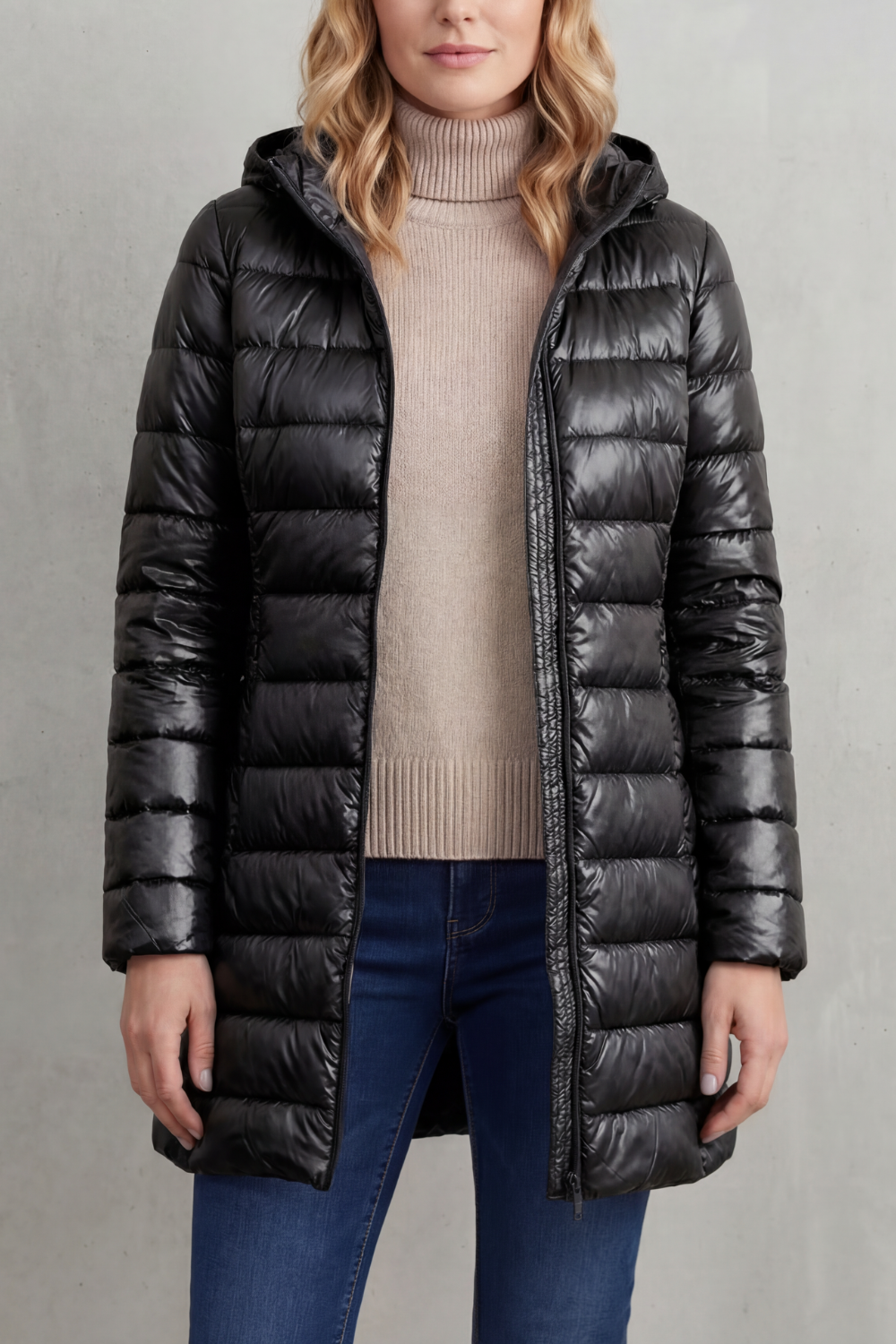 Women's Slim Hooded Puffer Jacket with Elasticated Cuffs