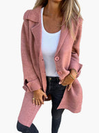 Women's Long Knit Cardigan with Collar and Button Front