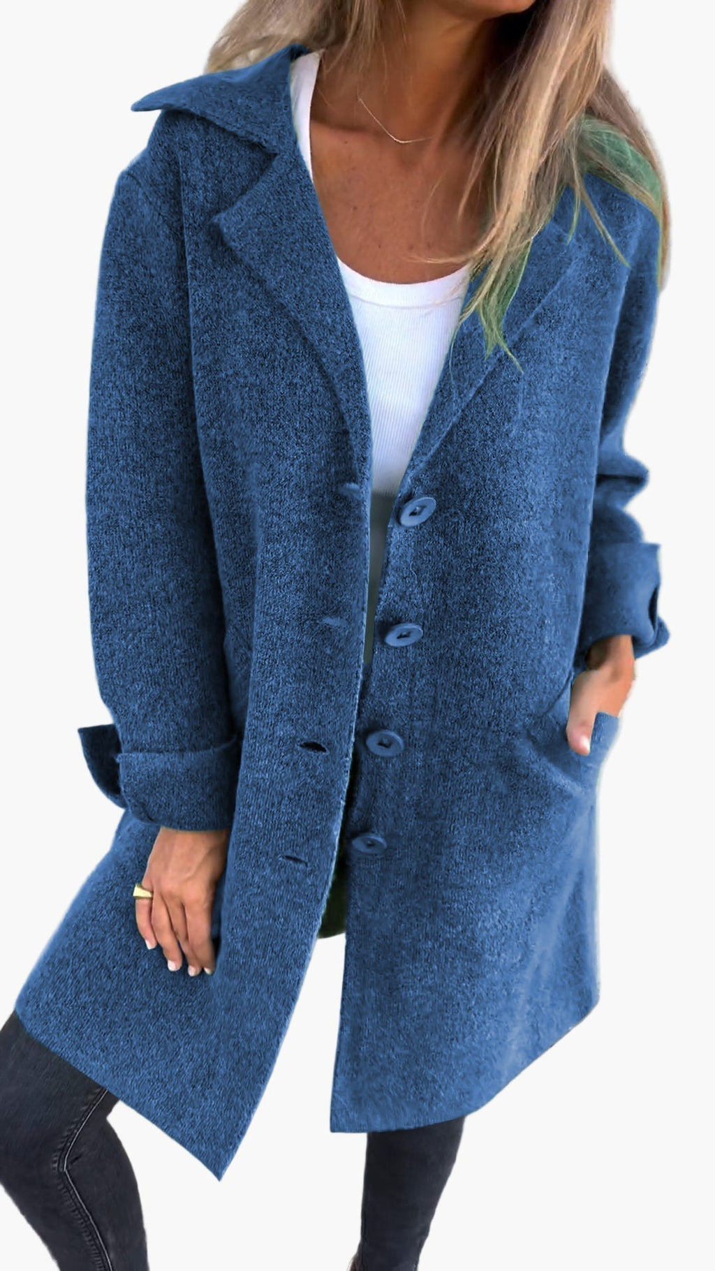 Women's Long Knit Cardigan with Collar and Button Front