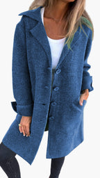 Women's Long Knit Cardigan with Collar and Button Front