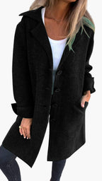 Women's Long Knit Cardigan with Collar and Button Front