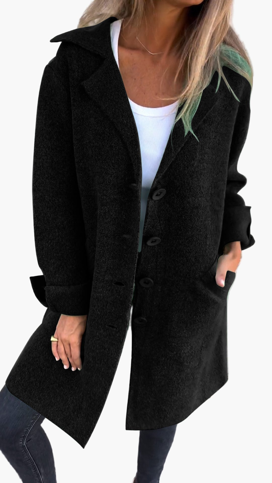 Women's Long Knit Cardigan with Collar and Button Front