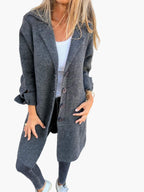 Women's Long Knit Cardigan with Collar and Button Front