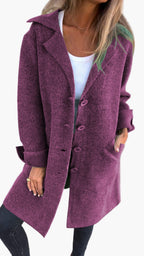 Women's Long Knit Cardigan with Collar and Button Front